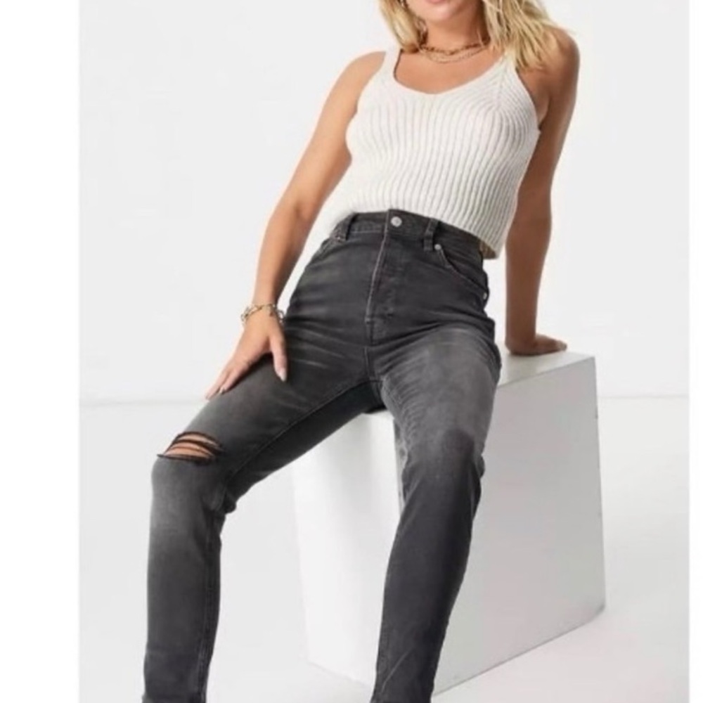 We the Free Washed Black High Rise Distressed Busted Knee Skinny Jeans Size 25